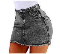 Rifuli Denim Skirts for Women Mini Highwaist Fringed Eng A Line Ladies Jeans Denim Skirts (Grey, XL)
