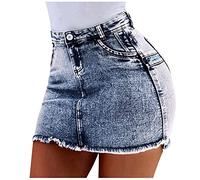 Rifuli Denim Skirts for Women Mini Highwaist Fringed Eng A Line Ladies Jeans Denim Skirts (Light Blue, XL)