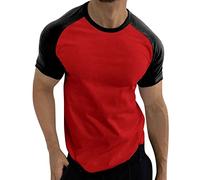 Rifuli Mens T-Shirts Contrasting Colors Summer Casual Slim Fit Personalized Tee Shirts (Watermelon Red, L)