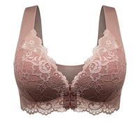 Rifuli Women's Seamlesss Wire Free Sports Front Closure Extra-Elastic Breathable Lace Trim Everyday Bra Coffee