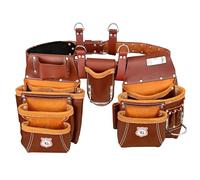 Rig Gears Heavy Duty 17 Pocket Carpenter Leather Tool Belt Set | Combo Multipurpose Framing Tool Belt Work Organizer Bags | Tool Belts For Men Construction Tools Rigs (Maroon, Standard)