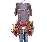 Rig Gears Leather Tool Belt with Suspender Detachable D-Loop Adjustable Padded Suspender Full Grain Leather Work Belt for Construction, Carpenters, Electricians, Farming Oil Tanned Leather