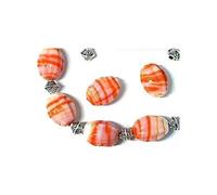 Riga 10pcs Orange Oval Stripey Glass Beads 16Mm - Free Spacers Part Of The Orange Collection (Ref2A38)