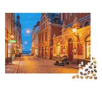 Riga Old Town 1000 Piece Jigsaw Puzzle Recycled Paper Latvia Coastal Alley Puzzles for Elderly Fun And Challenging Family Game Perfect for Holiday Blessings 38x26cm/1000pcs