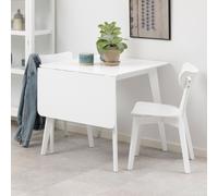 riga wooden drop lift dining table with 2 chairs in white