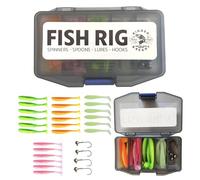 Rigged and Ready Fish Rig - Fishing Lure Set. Soft T-Tail Minnow Lure Kit + 4 Tungsten Jigs - 28 Piece Paddle Tail Fishing Tackle Kit, Ideal For Perch, Pike, Trout + Freshwater and Saltwater Fish