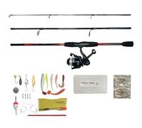 Rigged and Ready K Fish Fishing Combination Set. Rod. Compact 3 Section 170cm 5’7” Rod Reel Line Tackle Box and Tackle + Fishing Guide Combo. Lures spinners hooks weights. Fishing freshwater saltwater