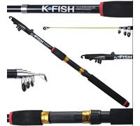 Rigged and Ready K-Fish Telescopic Fishing Rod Spinning Pole. 6’ 11” (2.1m) tele rod kit + Fish Guide. Saltwater freshwater fishing. Carp Bass Coarse Game Spin fish pole