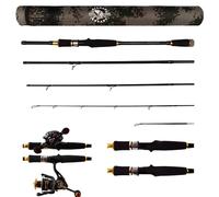 Rigged and Ready Predator Series Spin & Baitcast Travel Fishing Rods + Case | Unique Spin Cast Micro Trigger. Compact Hi-Carbon Rods. 4 Rod Sections, 2 Tips, Mobile Lure Rod Anglers. Fresh & Saltwater
