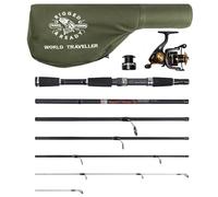 Rigged and Ready World Traveller Travel Fishing Rod Reel & Case Set. Compact 6 Sections 2 Tips. 215cm 7" + 190cm 6.4” Nano-Carbon Fishing Rod Options. Spin Bait Carp Pike Sea Fishing