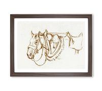 Rigged Horse By Jean Bernard Vintage Framed Print | A2 Walnut Framed Wall Art | Ready to Hang | Classic Animal Picture | Living Room Bedroom Lounge Office