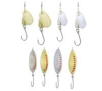RIGGED & READY TRAVEL FISHING - Large Fish Rig Premium Spinners and Spoons - 8pcs Barbless Fishing Lures Set - 4 Spinners, 100% Barbless - Classic Designs (Large - 8 Piece)