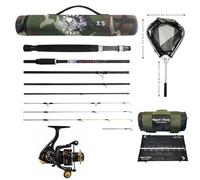 Rigged & Ready X5 Travel Fishing Rod Bundle with Reel, Net & Unhooking Mat