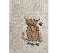 Riggs 100% Cotton 3 Pack Angus the Highland Cow Design Kitchen Hand Tea Towels in Cream