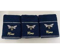 Riggs 100% Cotton 3 Pack 'Bee Mine' Bee Design Kitchen Hand Tea Towels in Navy Blue
