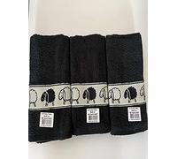 Riggs 100% Cotton 3 Pack Black Sheep Design Kitchen Hand Tea Towels in Black