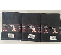 Riggs 100% Cotton 3 Pack Coffee Design Kitchen Hand Tea Towels in Black