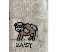 Riggs 100% Cotton 3 Pack Daisy The Cow Design Kitchen Hand Tea Towels in Cream