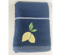 Riggs 100% Cotton 3 Pack Yellow Lemons Design Kitchen Hand Tea Towels in Navy Blue Towel