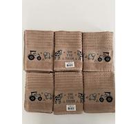Riggs 100% Cotton 6 Pack On The Farm Design Kitchen Hand Tea Towels in Latte Beige