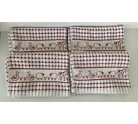 Riggs 100% Cotton Terry Check 4 Pack Farmyard Animal Design Kitchen Hand Tea Towels in Red & White 50cm x 70cm