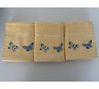 Riggs 100% Cotton Two Butterflies Design Kitchen Hand Tea Towels in Lemon 3 Pack, Cream