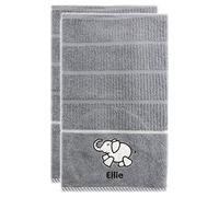 Rigg's 2 Pack Embroidered Kitchen Tea Towels Silver Grey 100% Absorbent Cotton (Ellie The Elephant)