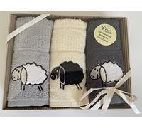 Riggs Thee Pack Sheep Kitchen Tea Towels Silver Grey, Charcoal Grey and Cream Gift Box