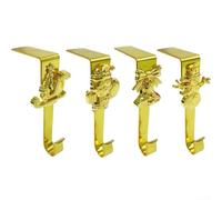 Right Angle Christmas Mantel Hooks - Pack of 4 Holiday Stocking Hangers with Unique Designs: Snowman, Bell, Santa Claus & Pegasus, Rustproof Iron Decor(gold)
