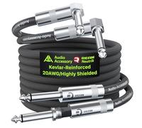 Right Angle Guitar Cable 6m 2 Pack, Nylon Braided Anti-Kinking Kevlar-Reinforced, 20 AWG 99.99% OFC 1/4 Instrument Cable, AL & OFC Shielded Guitar Lead for Fender Electric Guitar