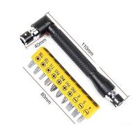 Right-Angled Offset L-Wrench Set with 10-Piece Hex Screwdriver Bit Kit for Mechanics - Long Lasting Iron Core + Plastic Handle, Compact 11 x 4 x