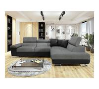 (Right Arm Corner) NZ Anton - Sofa - Storage - Sofa Bed - Black/Grey - Faux Leather/Fabric