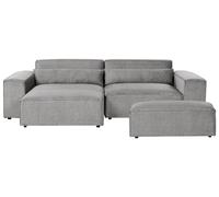 Modular Corner Sofa 3 Seater HELLNAR Right Hand Grey Fabric with Ottoman