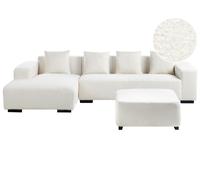 Beliani Right Hand Boucle Corner Sofa With Ottoman White Lungo, White