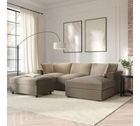 Right Hand Chaise Corner Sofa and Footstool Set in Mink Velvet - August