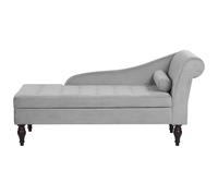 Beliani Velvet Chaise Lounge With Storage Light Grey Pessac Ii, Grey