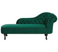 Beliani Vintage Style Right Hand Chaise Lounge Velvet Fabric Chesterfield Green Nimes