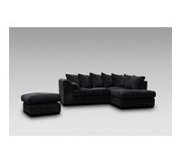 (Right Hand Corner, Black) Milo Jumbo Cord Corner Sofa with Footstool