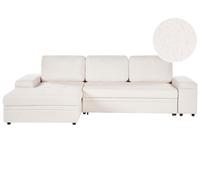 Beliani Corner Sofa Bed 3 Seater Hrisey Boucle White With Storage Right Hand
