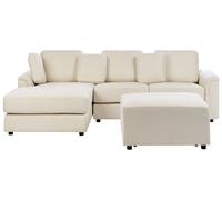 Right-Hand Corner Sofa with Ottoman KOHLO Light Beige Fabric Right Hand