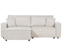 Right Hand Fabric Corner Sofa Bed with Storage Beige KARILA