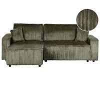 Beliani Corner Sofa Bed 3 Seater Abacka Corduroy Green With Storage Right Hand