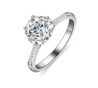 Right Hand Rings for Women, Bridal Ring 6 Prong 2ct Round Moissanite Silver 18K White Gold Size J 1/2