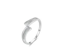 Right Hand Rings for Women, Unique White Gold Wedding Bands 18K Wing with Moissanite Silver Size I 1/2