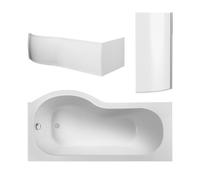 Right Hand Shower Bath Bundle - Includes Tub, Curved 6mm Safety Glass Screen and Front Panel - 1500mm