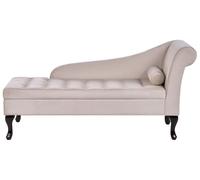 Right Hand Velvet Chaise Lounge with Storage Light Beige PESSAC
