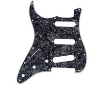Right Handed SSS 11 Hole Guitar Strat Pickguard for Fender American/Mexican Standard Stratocaster Modern Style, 4Ply Black Pearl