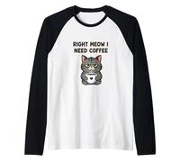 Right Meow I Need Coffee Cat Lover Grumpy Morning Humor Raglan Baseball Tee