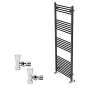 Right Radiators 1600X600mm Anthracite Straight Heated Towel Rail Radiator With Chrome Angled Lockshield Valves
