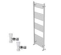 Right Radiators 1600X600mm Chrome Straight Heated Towel Rail Radiator With Angled Lockshield Valves